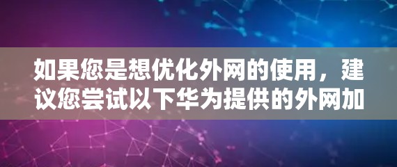 如果您是想优化外网的使用，建议您尝试以下华为提供的外网加速工具
